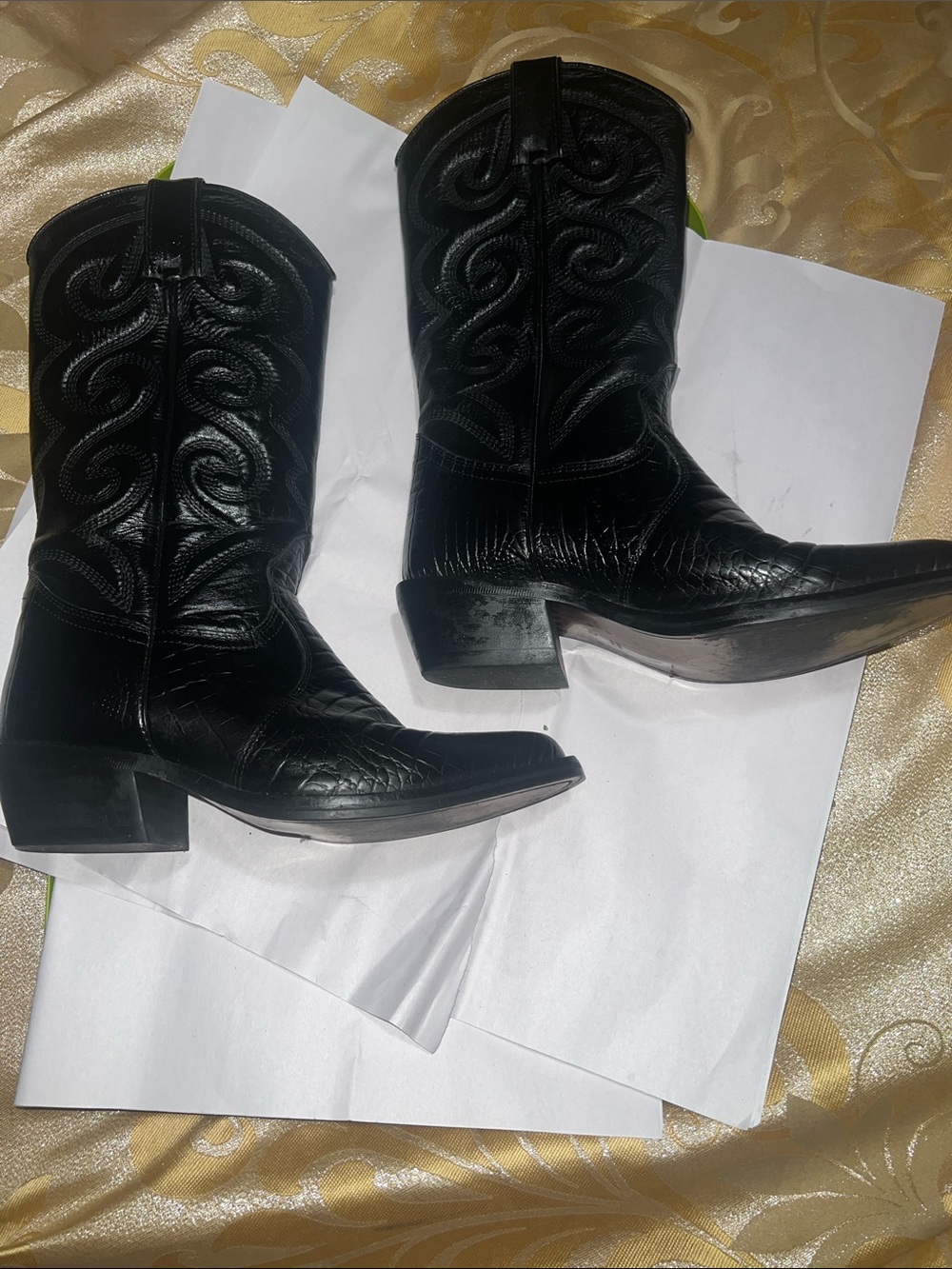 Vintage Donato Marrone Black Leather Cowboy Boots 7.5 W Wide Style 17240